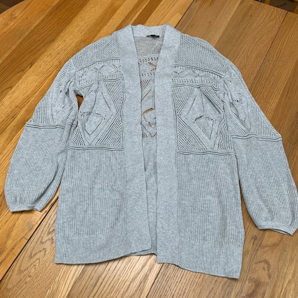 Express Womens Light Gray Pointelle Open Front Cotton Cardigan Sweater Small